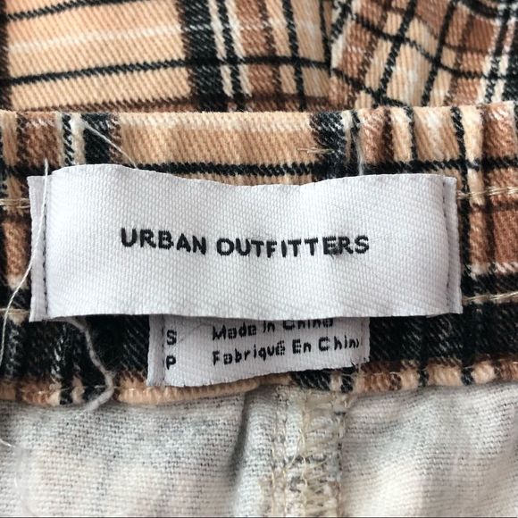 Urban Outfitters Brown Cream Plaid Flannel Stretch Waist Skinny Leg Pants size S - Picture 11 of 13